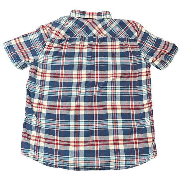 American Eagle Men’s Size L Slim Fit Short Sleeve Button Down Red White Blue - Picture 2 of 7